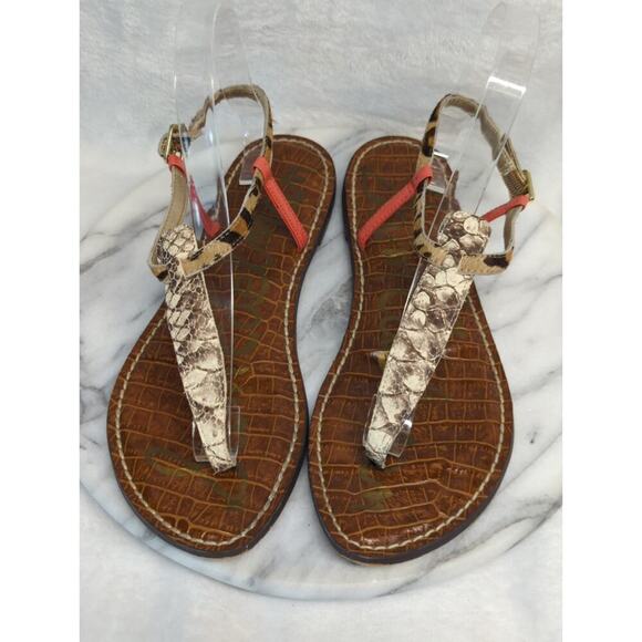 Sam Edelman Sandal Gigi T-Strap Woman's 8.5 Python Coral Leopard Boho Beach‎ - Picture 3 of 12